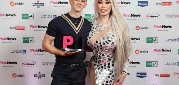 Matt Bernstein and Jessica Alves pose for a photo at the 2022 PinkNews Awards