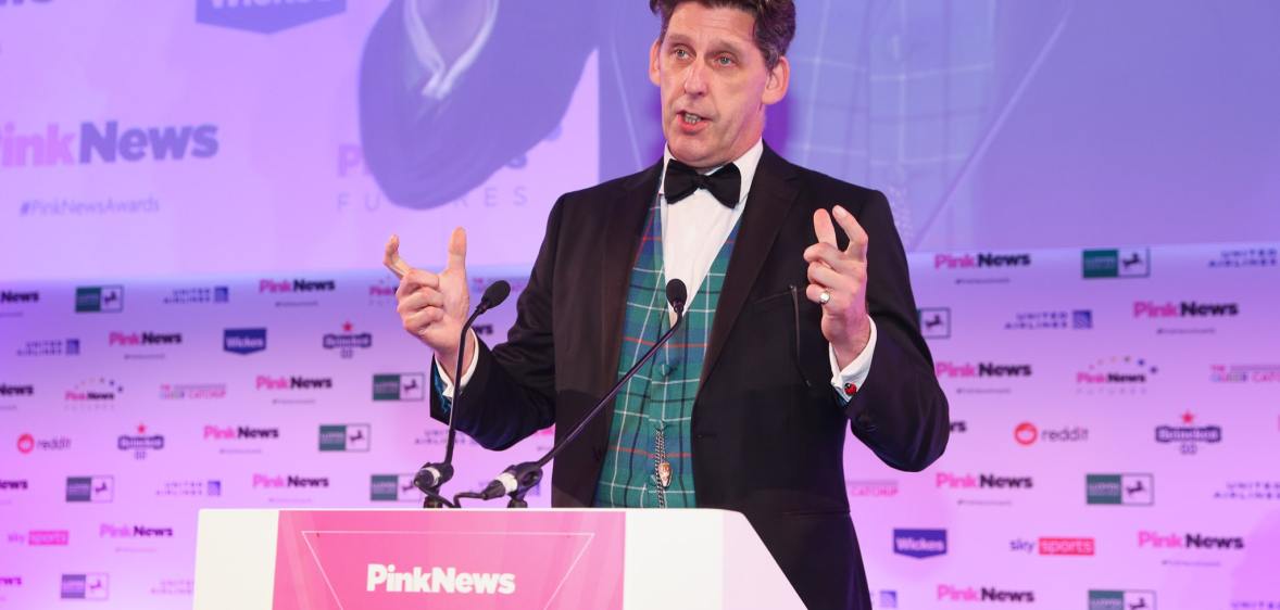 Baron Duncan speaks during the PinkNews Awards 2022.