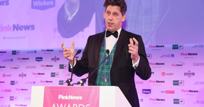 Baron Duncan speaks during the PinkNews Awards 2022.
