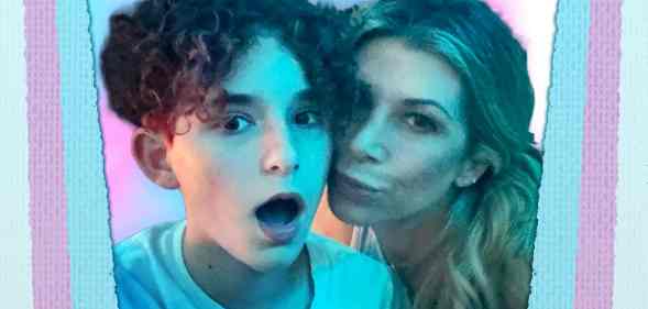 An Instagram picture of Miles (L) and Alexis Bellino set to the backdrop of the trans flag.