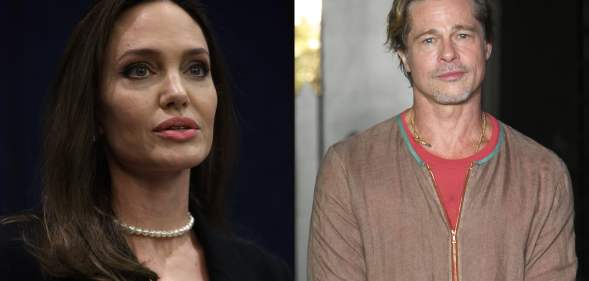 A split-screen image showing Angelina Jolie and Brad Pitt (Getty)