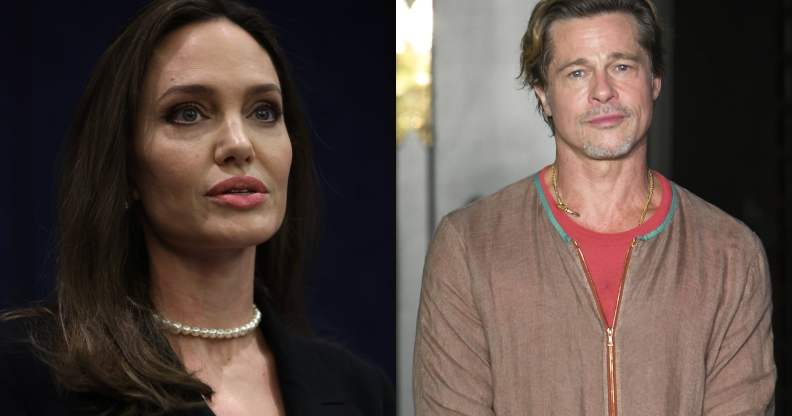 A split-screen image showing Angelina Jolie and Brad Pitt (Getty)