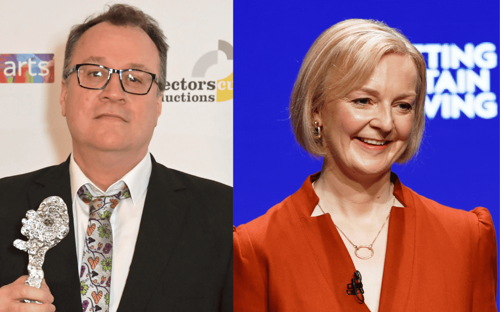 Russell T Davies (left) and Liz Truss (right).