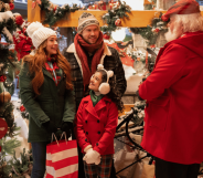 Lindsey Lohan, Chord Overstreet, and Olivia Perez in Falling for Christmas.
