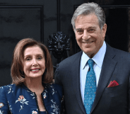 US speaker of the House Nancy Pelosi stands alongside her husband Paul outside