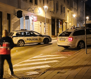 Police cordoned off Zamocka street following a shooting at an LGBTQ+ bar in Slovakia's capital Bratislava