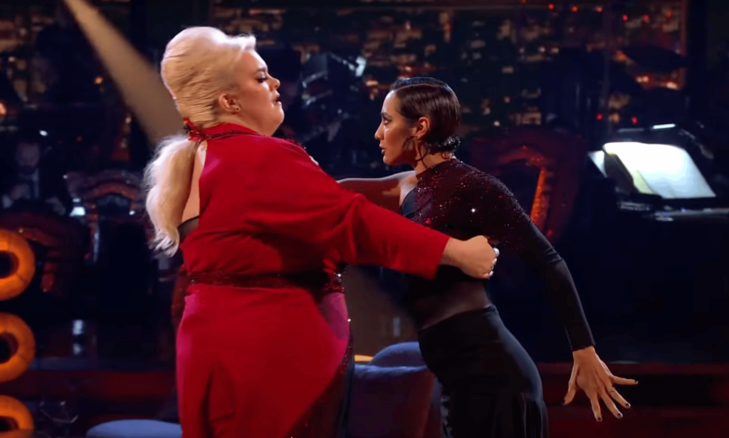 Jayde Adams danced a tango routine while wearing a red outfit on BBC's Strictly Come Dancing
