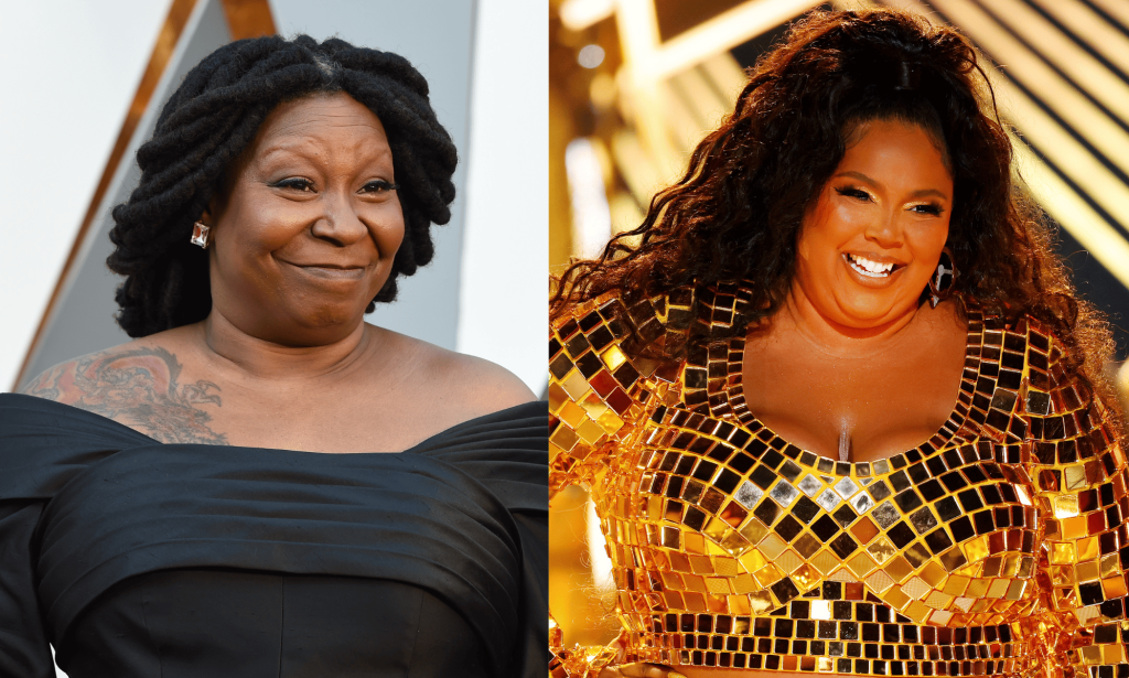 Side by side images of Whoopi Goldberg and Lizzo