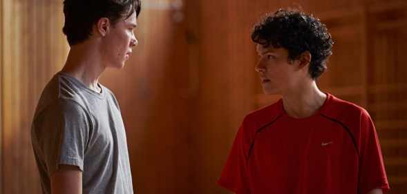 Edvin Ryding as Wilhelm and Omar Rudberg as Simon in season two of Young Royals. (Robert Eldrim/Netflix)