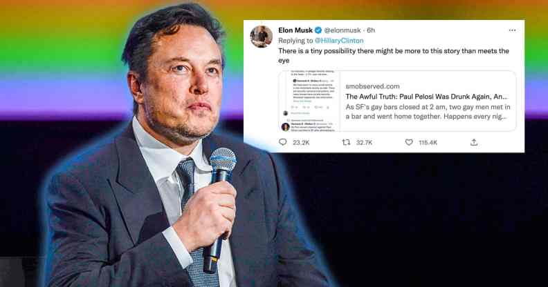 Elon Musk and a screenshot of his tweet