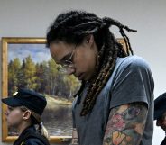 Brittney Griner leaves the courtroom after the court's verdict in Khimki outside Moscow.