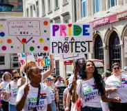 a Pride march during the 2022 Brighton Pride.