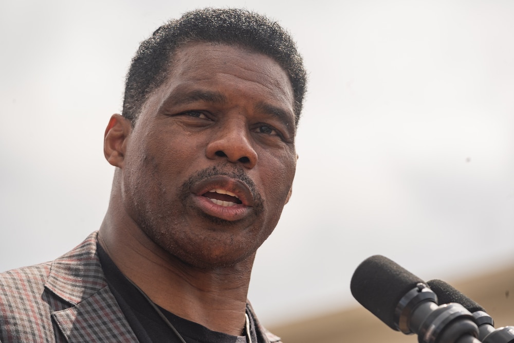 A photo of Herschel Walker speaking during his political campaign