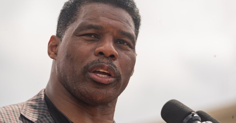A photo of Herschel Walker speaking during his political campaign
