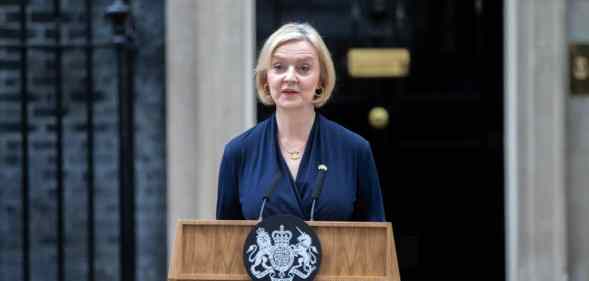 Liz Truss is seen making resignation statement outside 10 Downing Street.