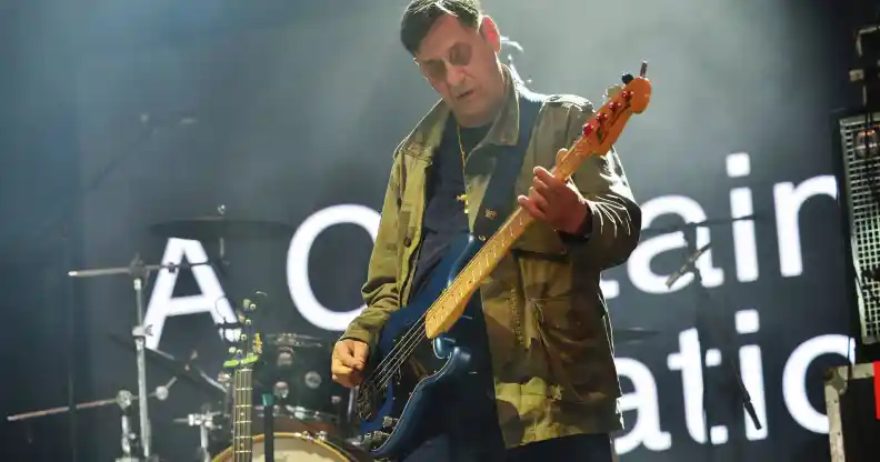 A photo of A Certain Ratio bassist Jez Kerr playing at the Wide Awake Festival