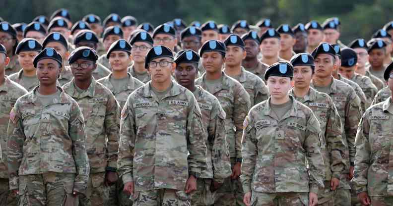 US Army soldiers participate in a Family Day ceremony while attending basic training at Fort Jackson.