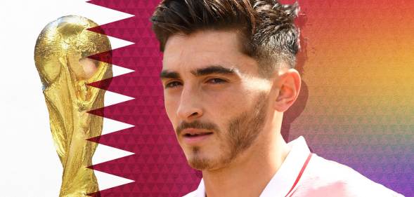 Josh Cavallo next to the World Cup