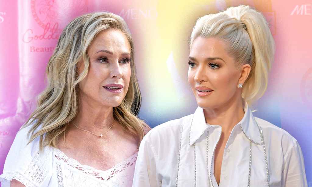 A graphic showing images of Real Housewives of Beverly Hills stars Kathy Hilton and Erika Jayne