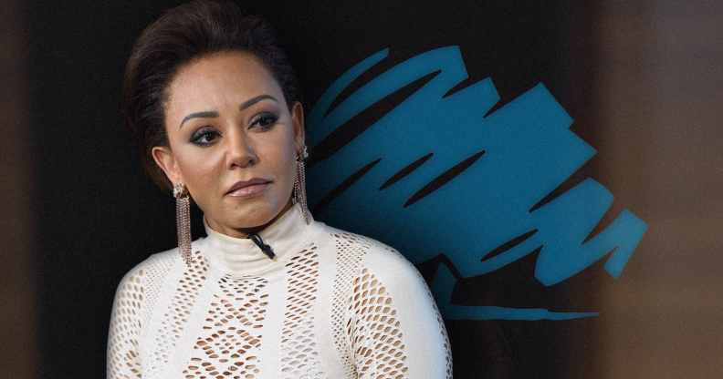 Mel B in front of the Tory logo