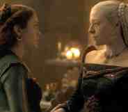 A screenshot of actors Emily Carey and Milly Alcock as characters Rhaenyra and Alicent in HBO's House of the Dragon series