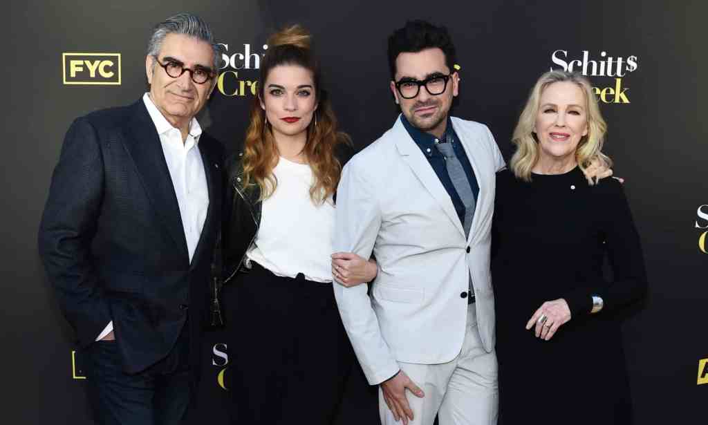 Schitt's Creek cast Eugene Levy, Annie Murphy, Dan Levy and Catherine O'Hara. (Getty)