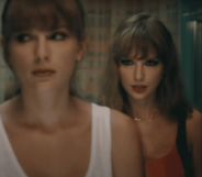 Taylor looking in a mirror with evil Taylor behind her