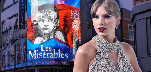 Taylor and a large poster for the West End LEs Mis