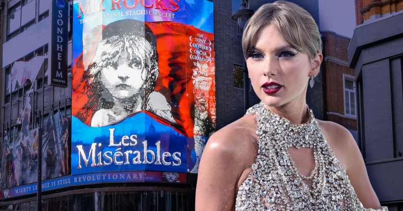 Taylor and a large poster for the West End LEs Mis