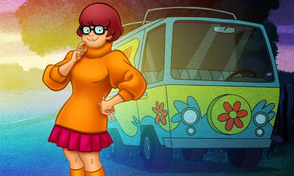 Scooby-Doo character Velma standing in front of the Mystery Machine van.  (Warner Bros.)