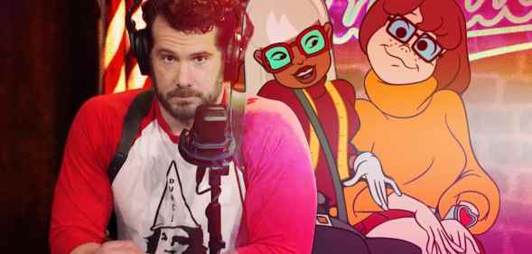 Steven Crowder next to an image of Velma and Coco Diablo