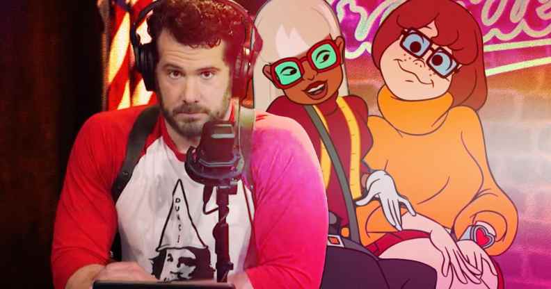 Steven Crowder next to an image of Velma and Coco Diablo