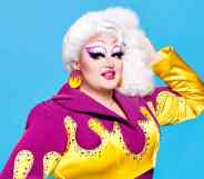 A promo shot of Victoria Scone, the first cis woman to compete in Drag Race UK