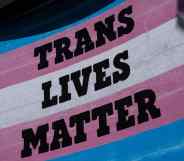 A trans flag with the words trans lives matter