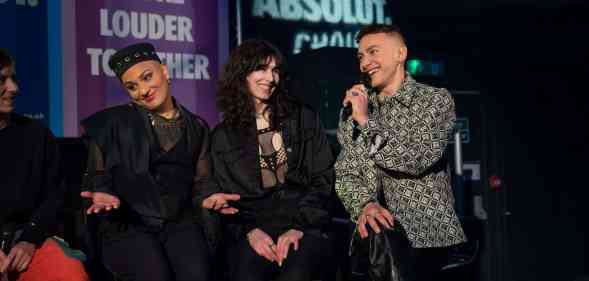 Members of Trans Voices and Olly Alexander speak during the Absolut Choir performance.