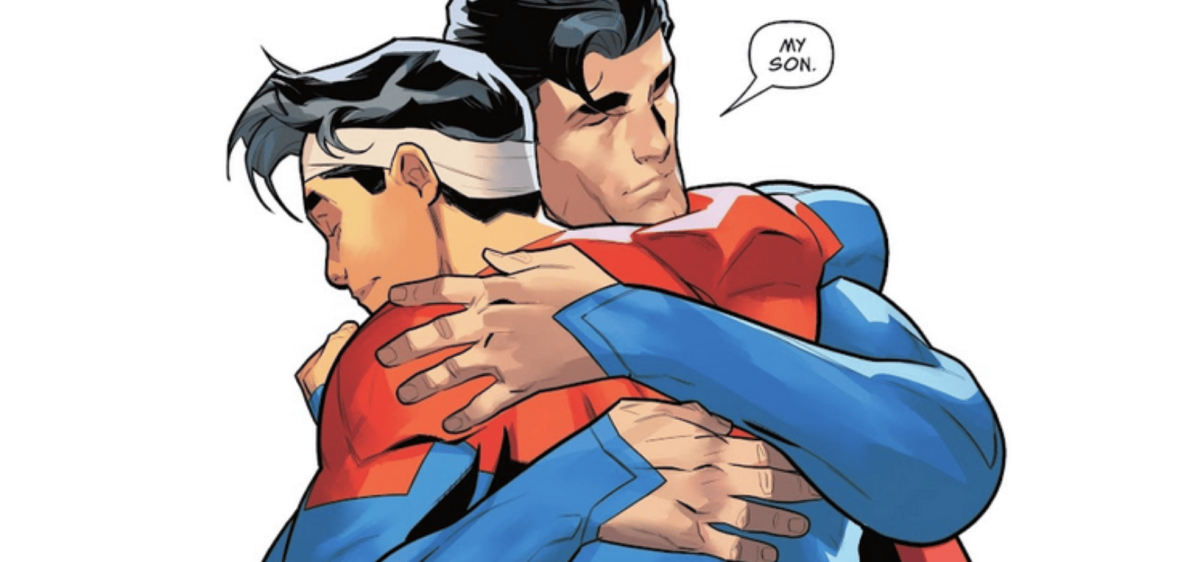 Superman embraces his son after a heartfelt discussion about his sexuality.