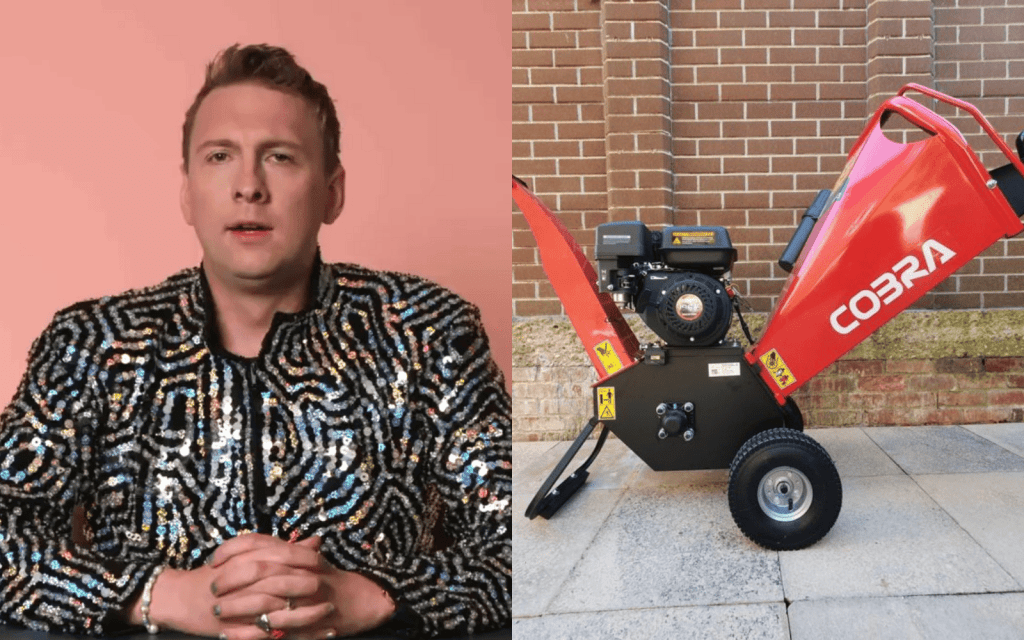 An image of Joe Lycett and the shredder he intends to use to destroy the £10,000.