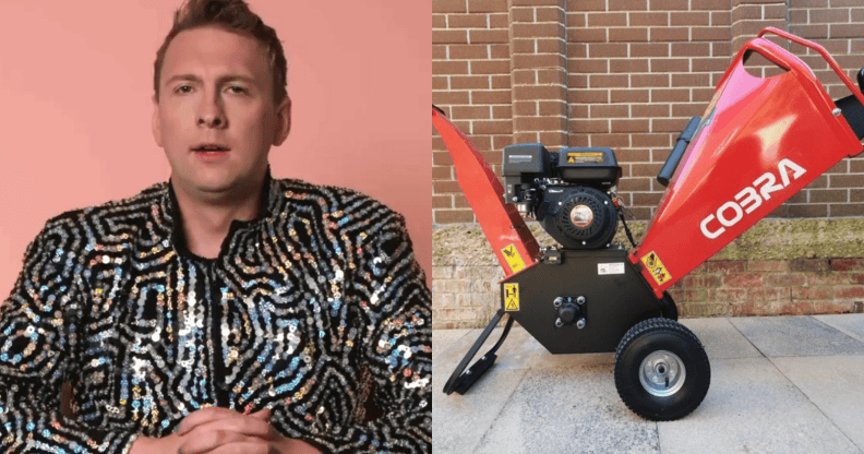 An image of Joe Lycett and the shredder he intends to use to destroy the £10,000.