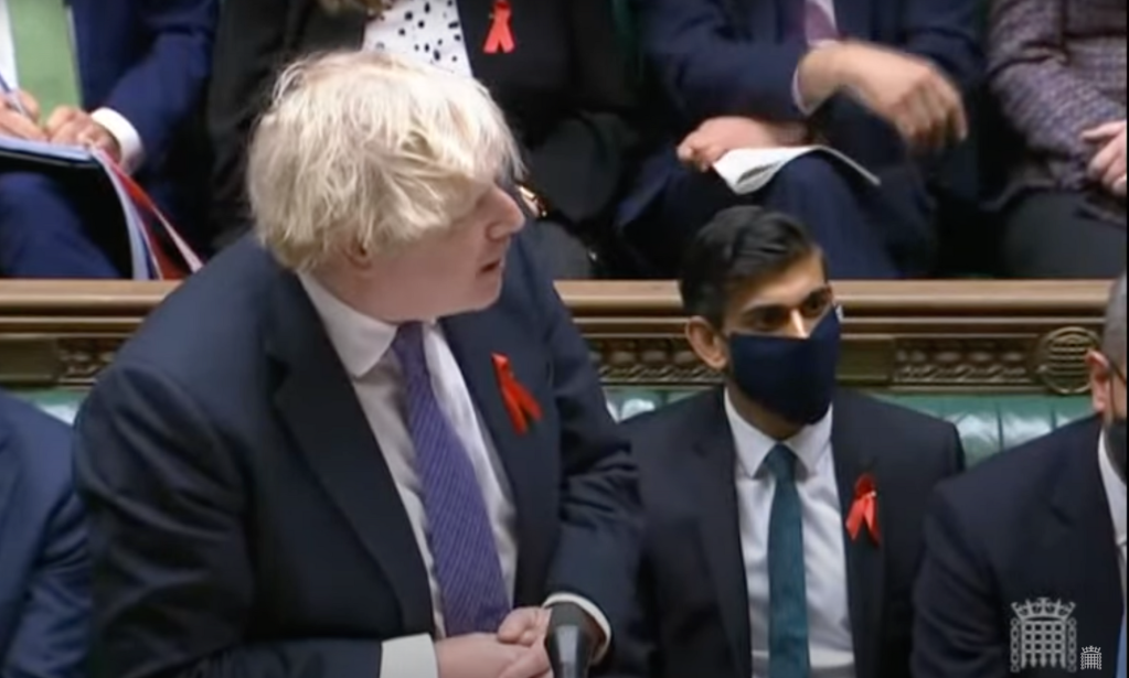 Rishi Sunak wore a red ribbon in support of World AIDs Day during Prime Minister's Questions on 1 December 2021