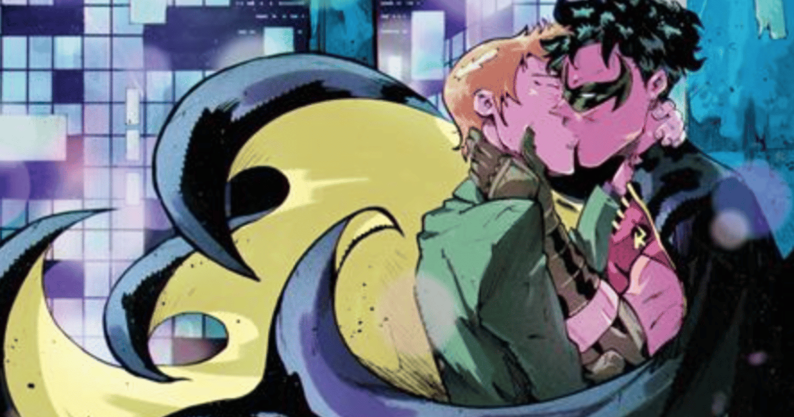 Cover art for DC Comics Tim Drake: Robin #6 shows Tim Drake, Batman's sidekick Robin, kissing his boyfriend