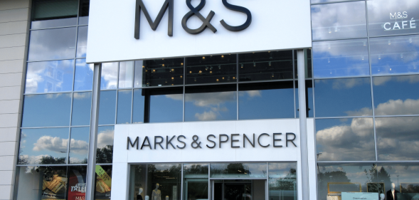 A picture of a Marks & Spencer storefront with the words 'Marks & Spencer' and 'M&S' displayed on the building