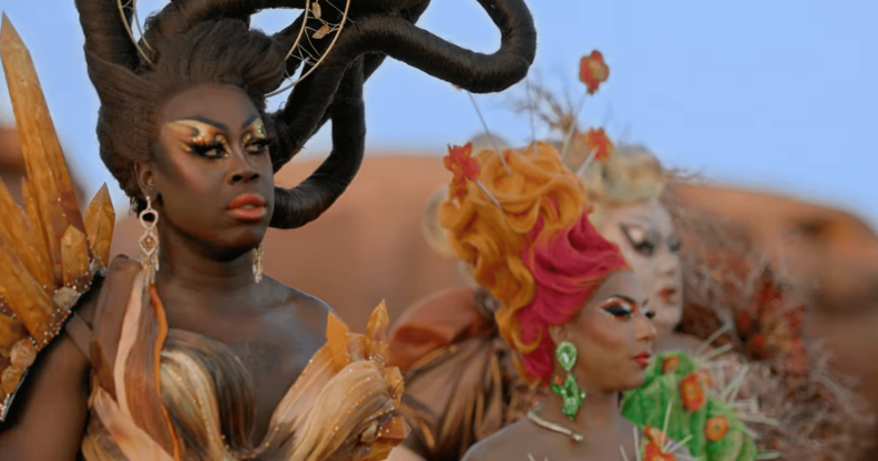 Drag Race icons Bob the Drag Queen, Shangela and Eureka stand side by side in a trailer for HBO series We're Here