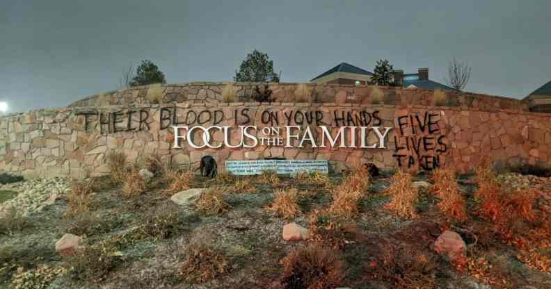 Focus on the Family's sign vandalised