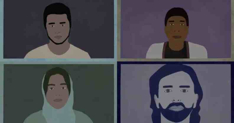 An illustrated image of the four gay Afghans that feature in documentary Gay Under the Taliban.