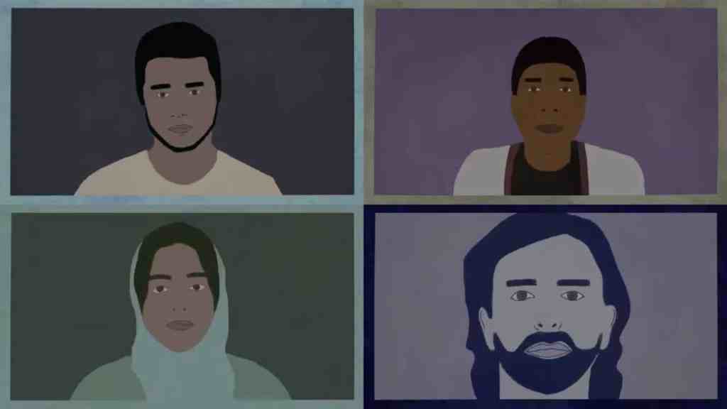 An illustrated image of the four gay Afghans that feature in documentary Gay Under the Taliban.