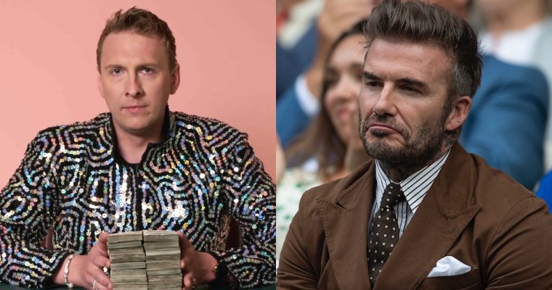 Side by side photos of Joe Lycett and David Beckham