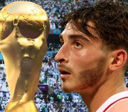 Gay footballer Josh Cavallo and the FIFA World Cup trophy