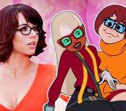Linda as Velma, and the cartoon version of Velma and her love interest