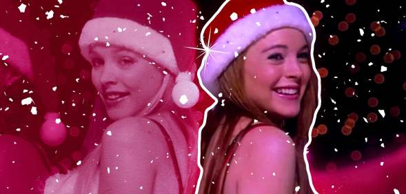 Regina and Cady from Mean Girls in Santa hats