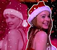 Regina and Cady from Mean Girls in Santa hats